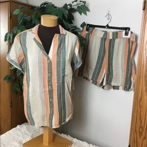 SONOMA 5X multi color stripe drop shoulder camp shirt and short set